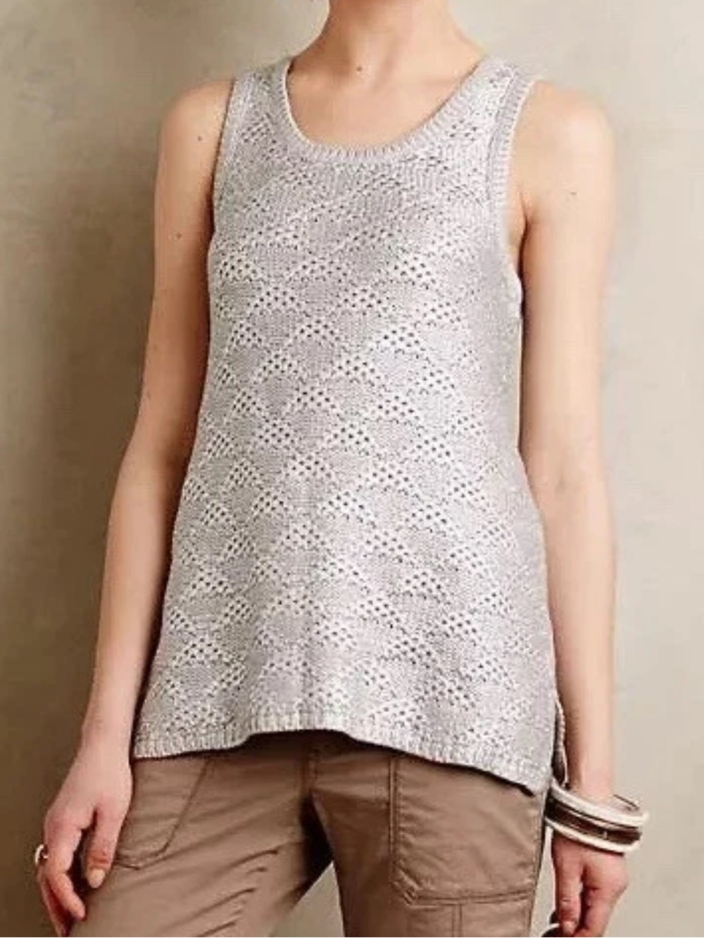 Anthropologie Sana Foil Tank Sz Medium Silver Knit Sweater Sleeveless Top Moth